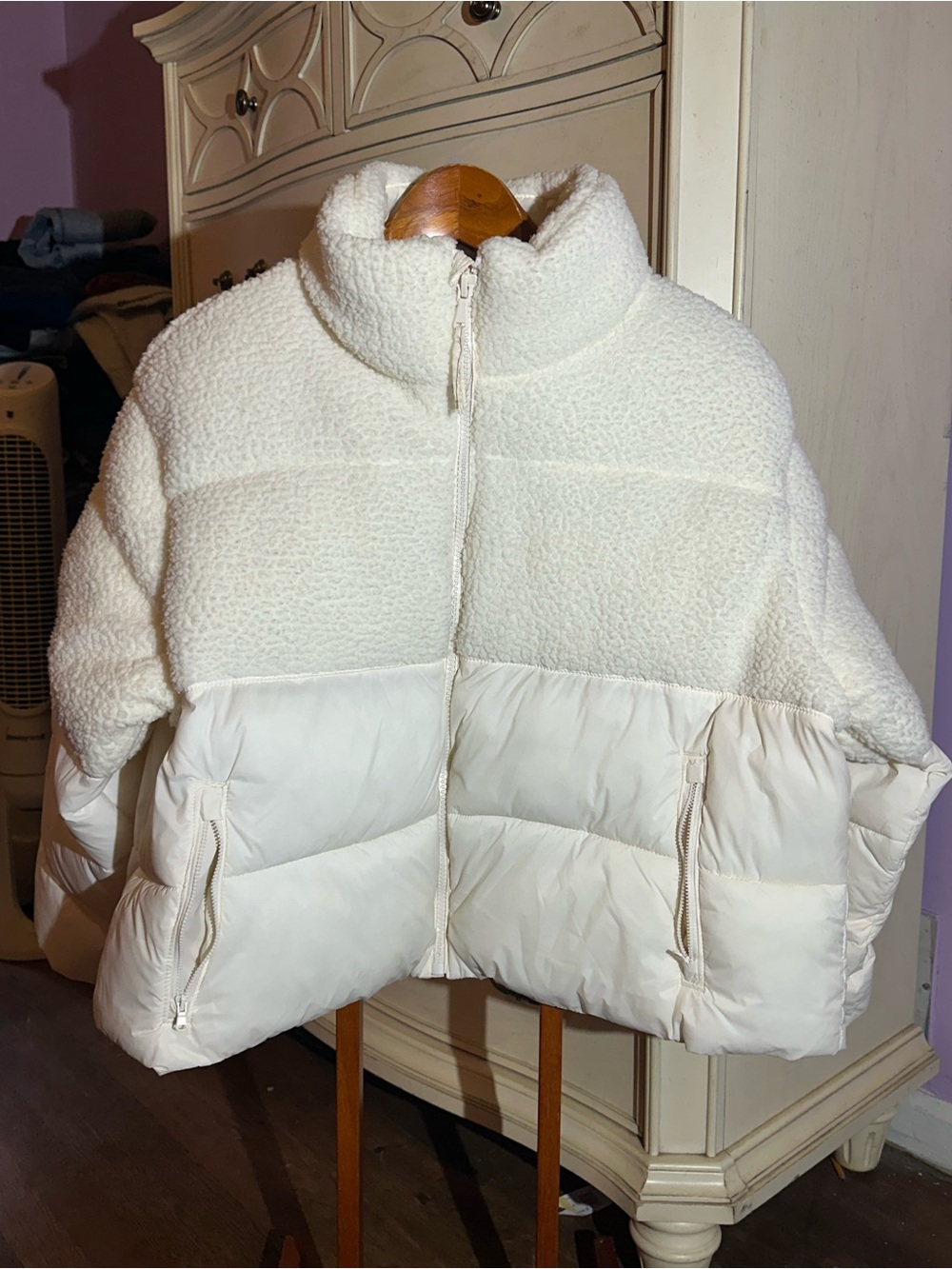 Old Navy Ivory Sherpa and Puffer Hybrid Jacket